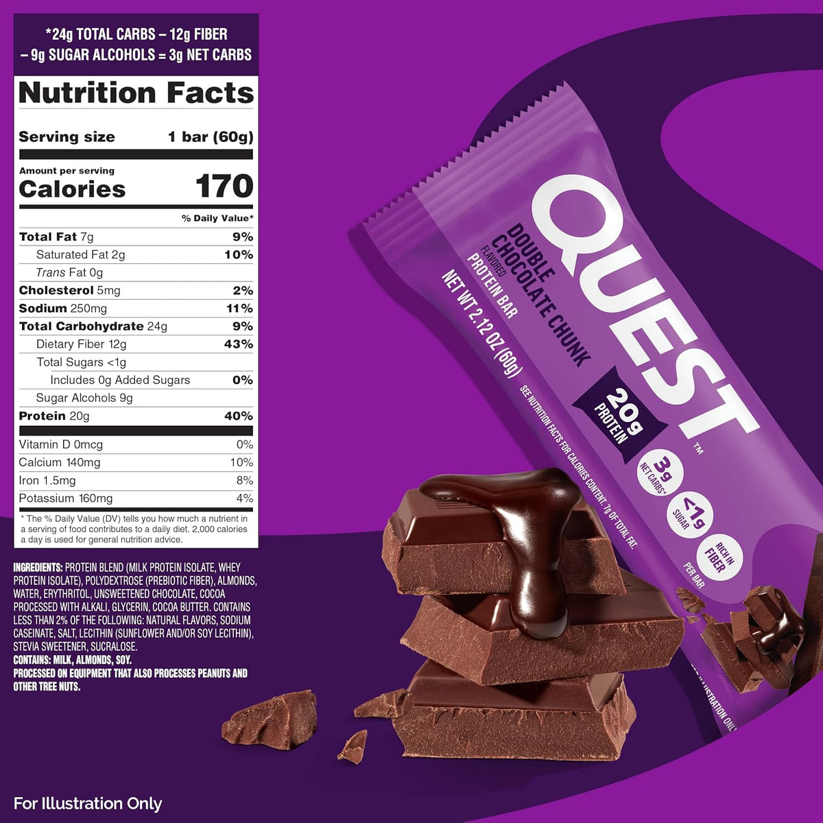 Quest Nutrition Barras de proteína de doble trozo de chocolate, bar...