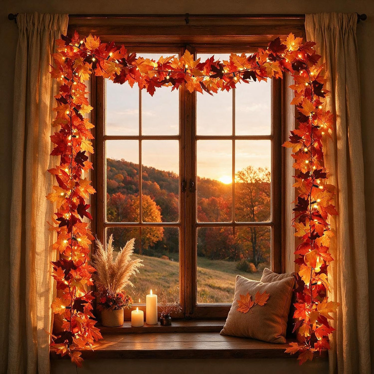 Ucutely Temporizador - Guirnalda de otoño de 50 LED con luces de 12...