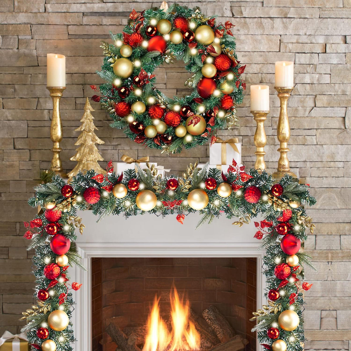 WANNA-CUL Guirnalda de Navidad preiluminada de 9 pies con luces | G...