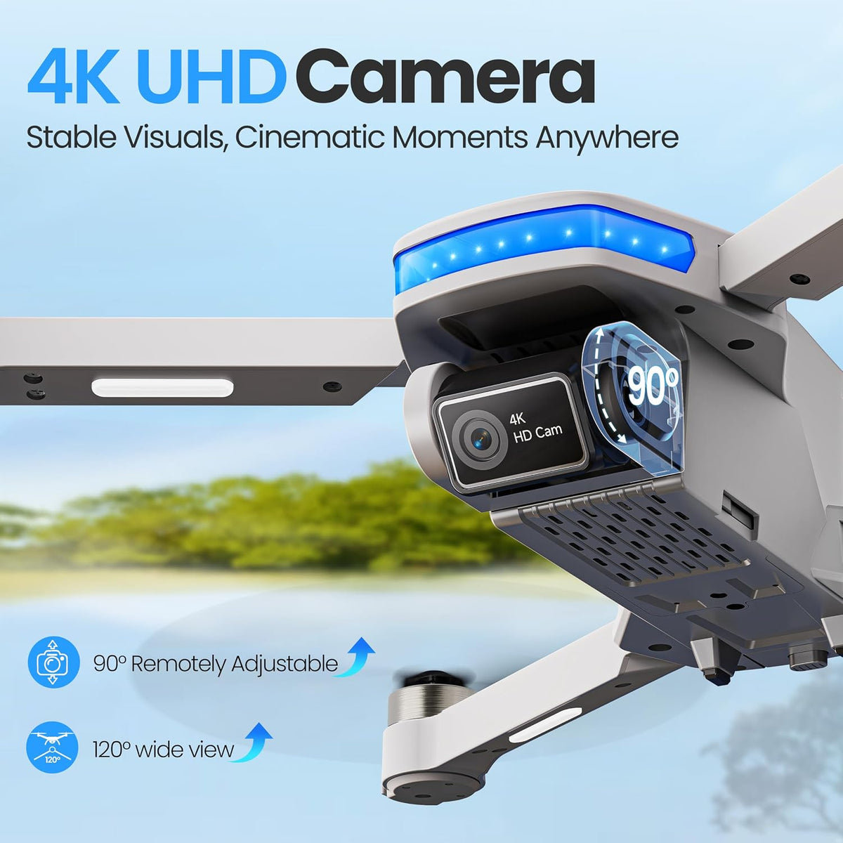 PLEGBLE Drones con cámara para adultos 4K, dron GPS, retorno automá...