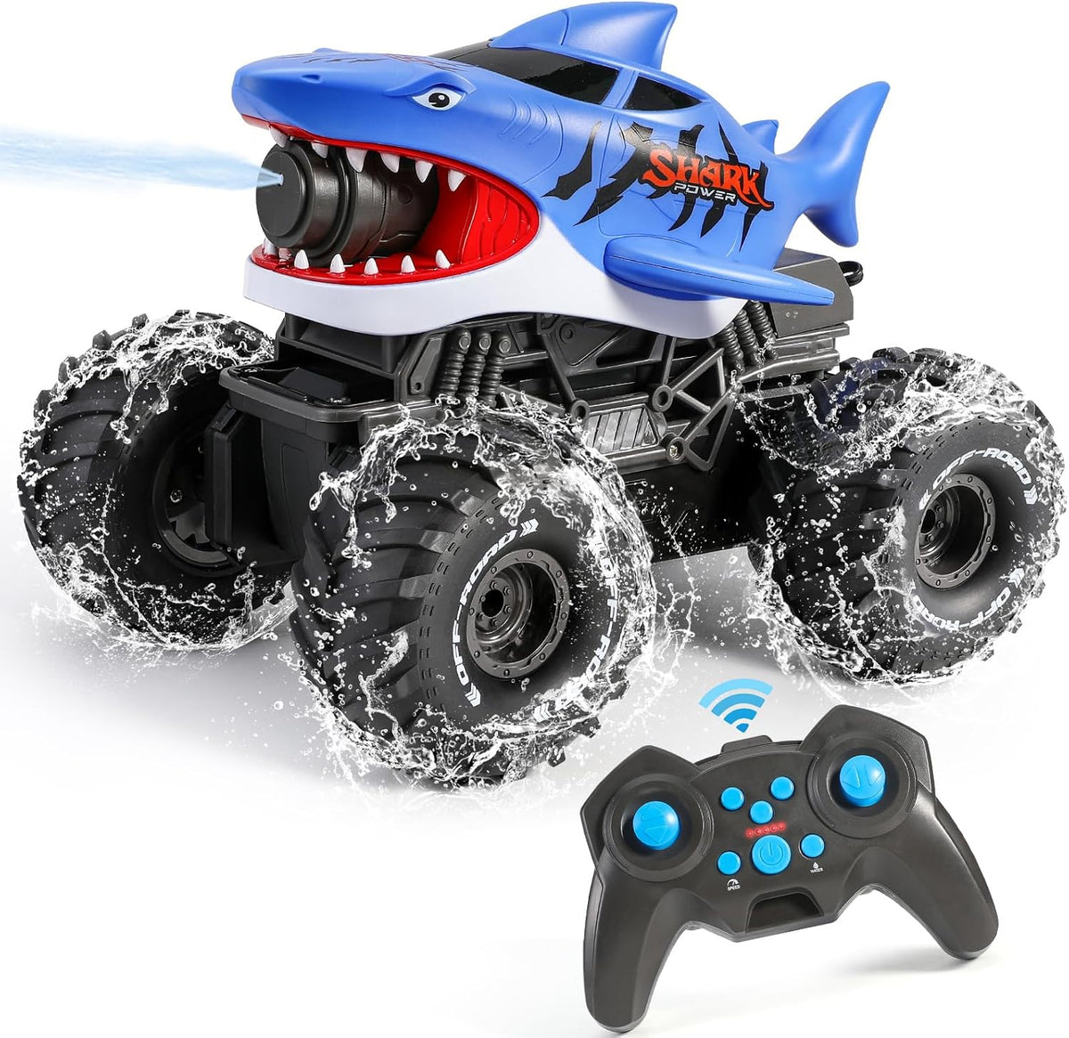 BOBXIN Anfibio Control Remoto Coche Tiburón Monster Truck Chorro Ag...
