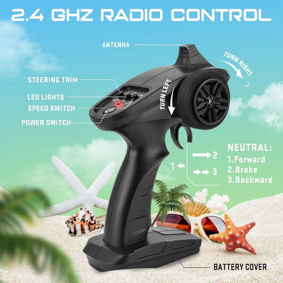 BEZGAR Barco de control remoto rápido de 2.4 GHz con luces LED y es...