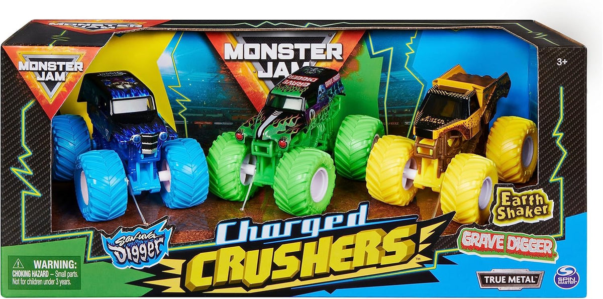 Monster Jam, Charged Crushers - Paquete de 3 (Grave Digger, Son-Uva...