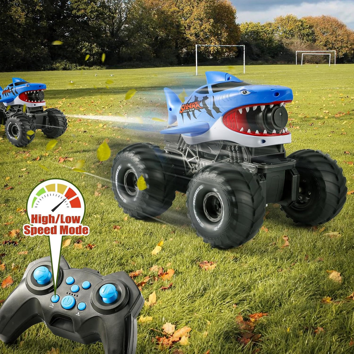 BOBXIN Anfibio Control Remoto Coche Tiburón Monster Truck Chorro Ag...