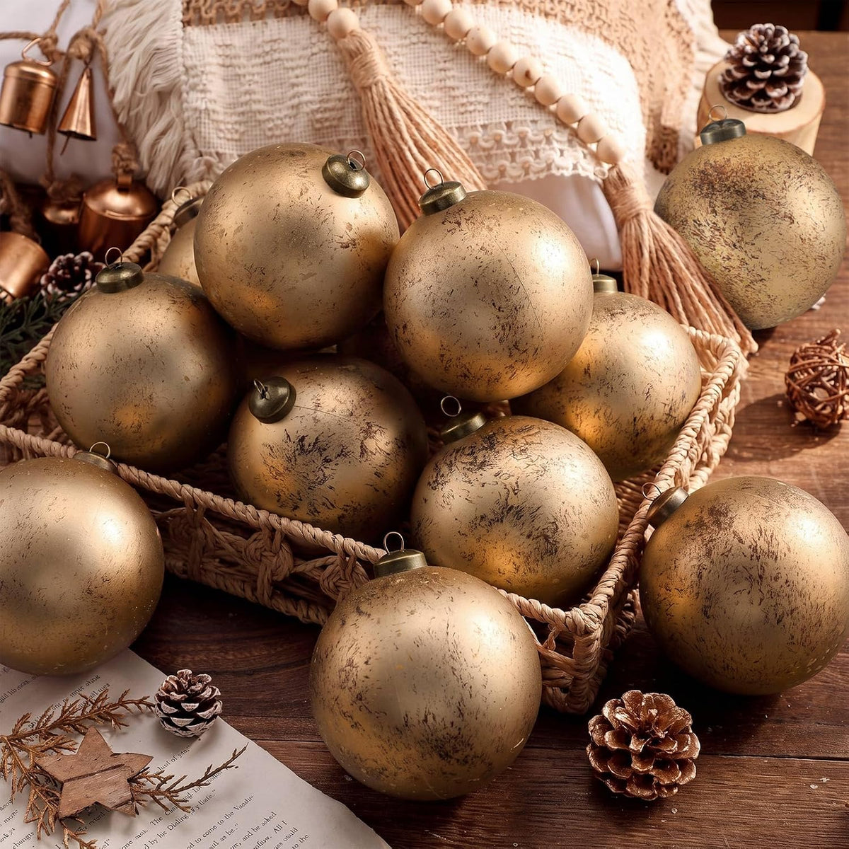Yunlly 12 Piezas Adornos de Bola de Navidad de Textura Neutral Ador...
