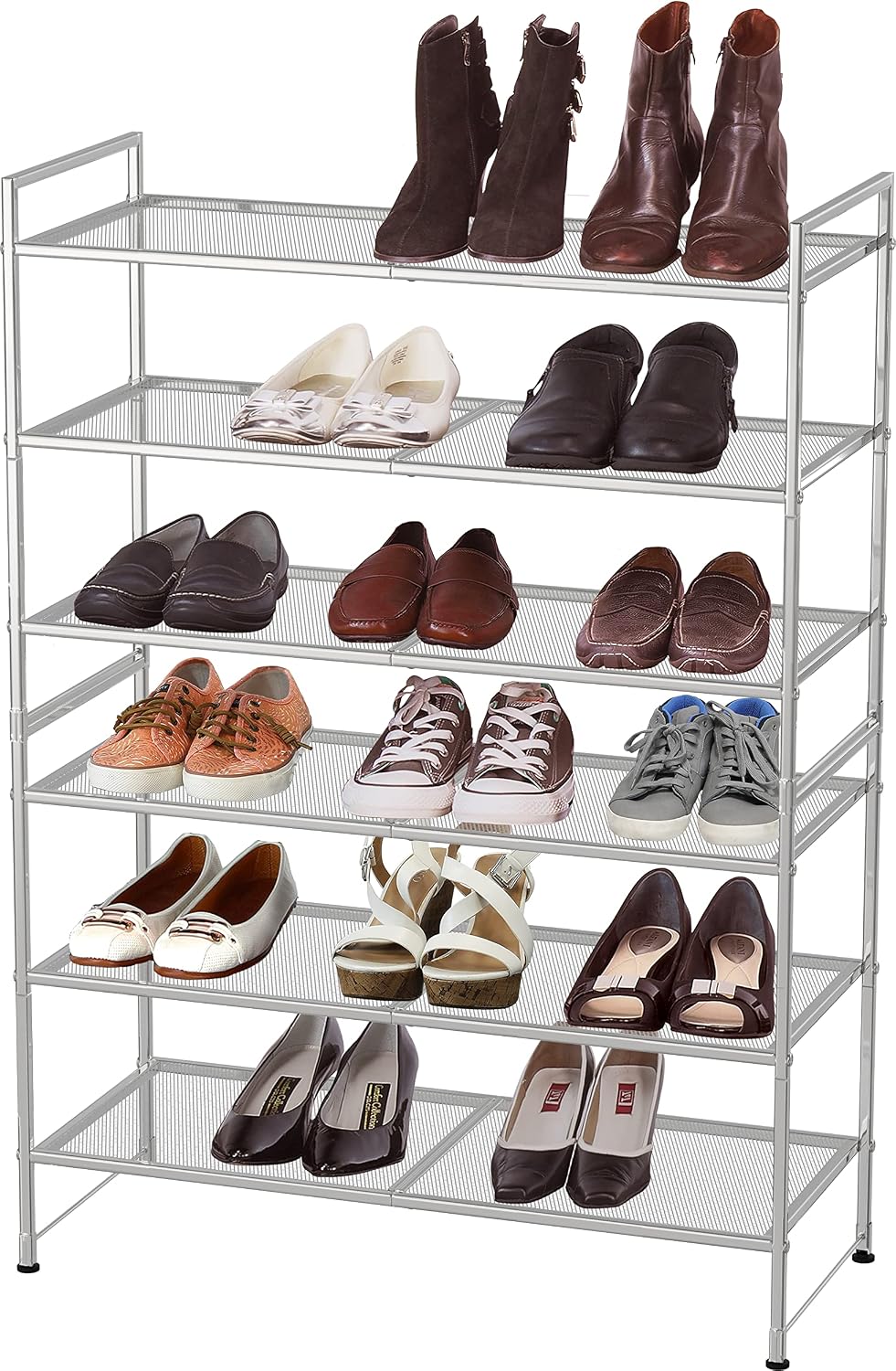 Simple Houseware Zapatero apilable de malla de 3 niveles, color pla...