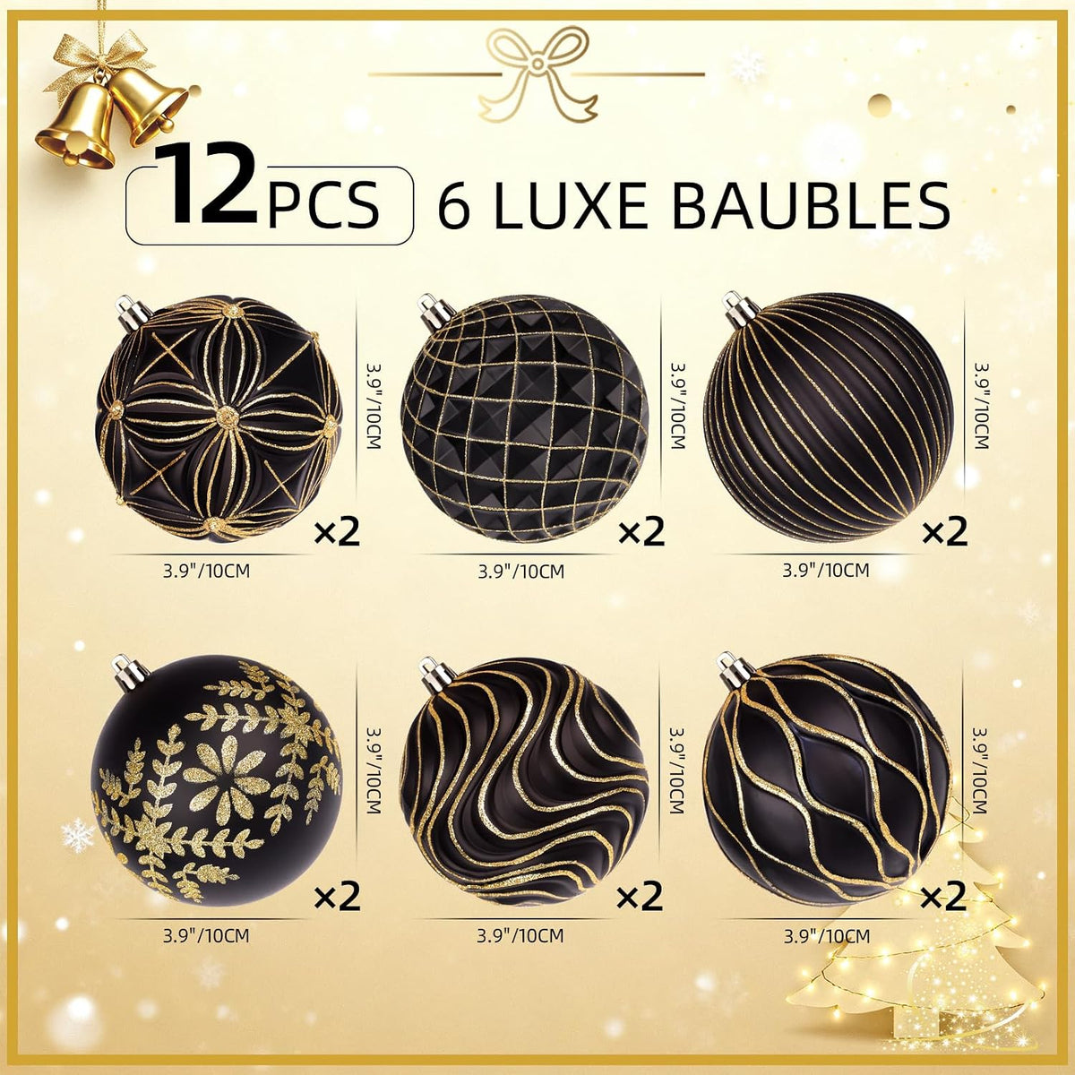 Lanpn 12 piezas bolas de Navidad grandes de 4 pulgadas, decoracione...