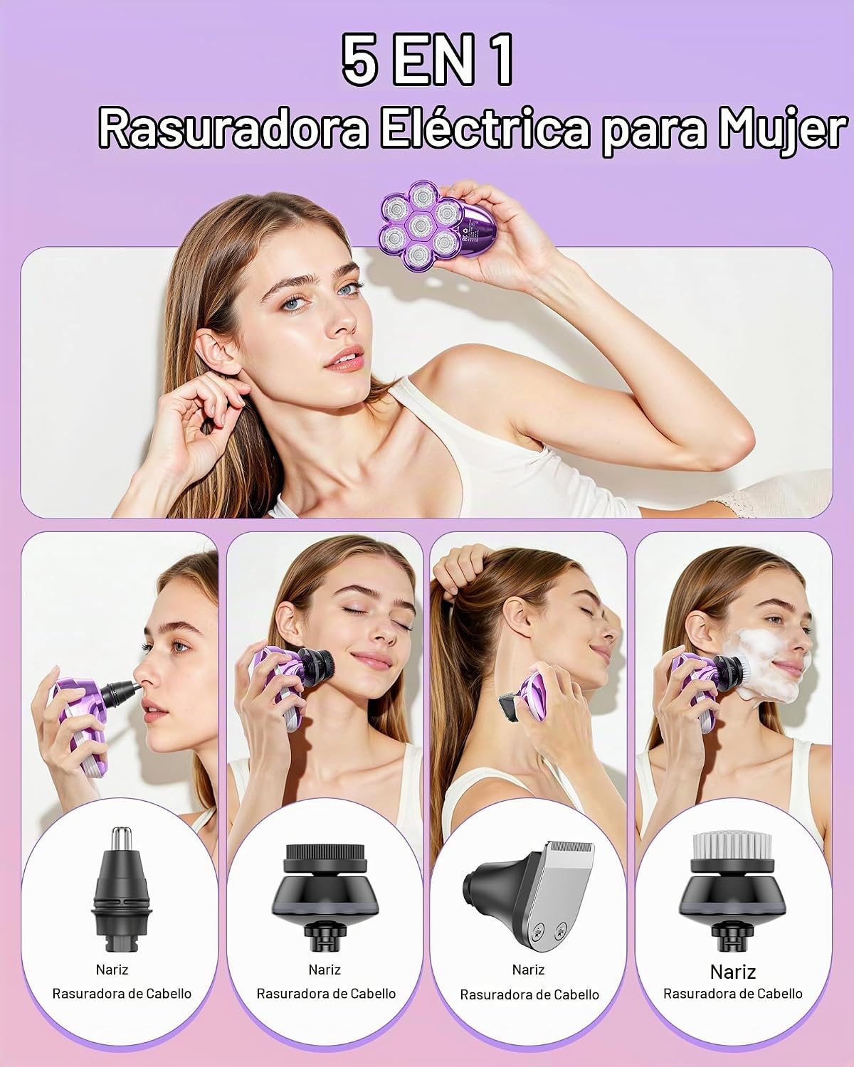 Maquinillas de afeitar eléctricas 5 en 1 para mujer, afeitadora de...