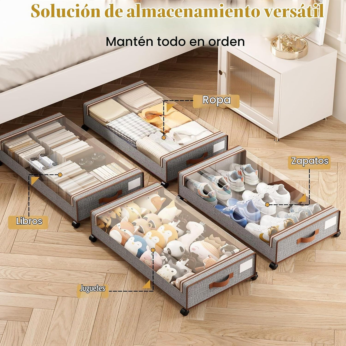Yecaye Almacenamiento debajo de la cama con ruedas, 60 litros, paqu...