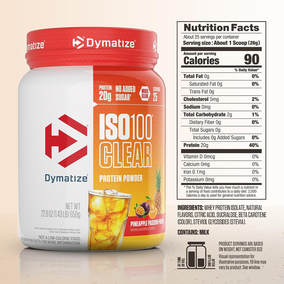 Dymatize Polvo de proteína transparente ISO100, 100% aislado de sue...