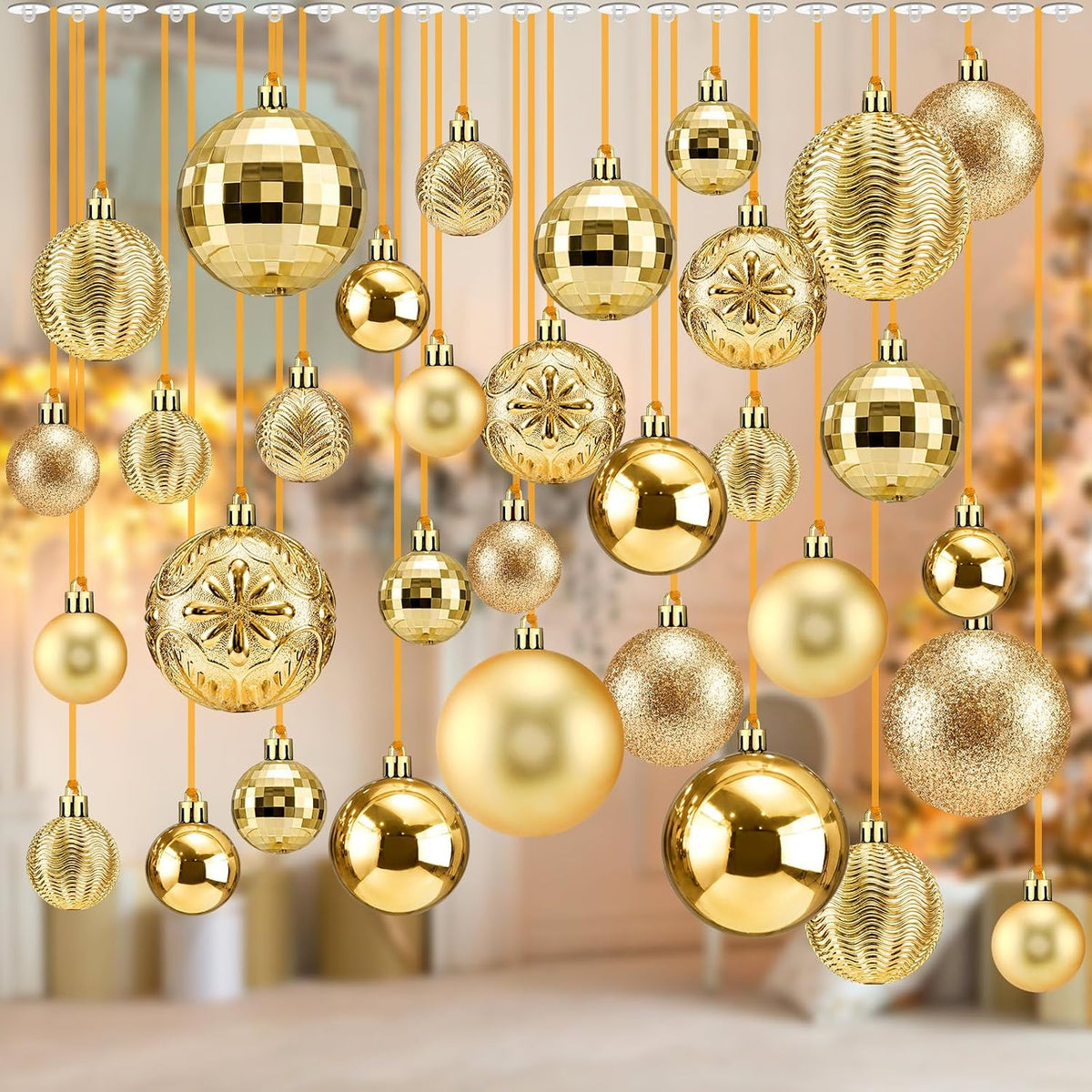Relaxgiant 36 bolas de Navidad para techo, color dorado | Tamaños s...