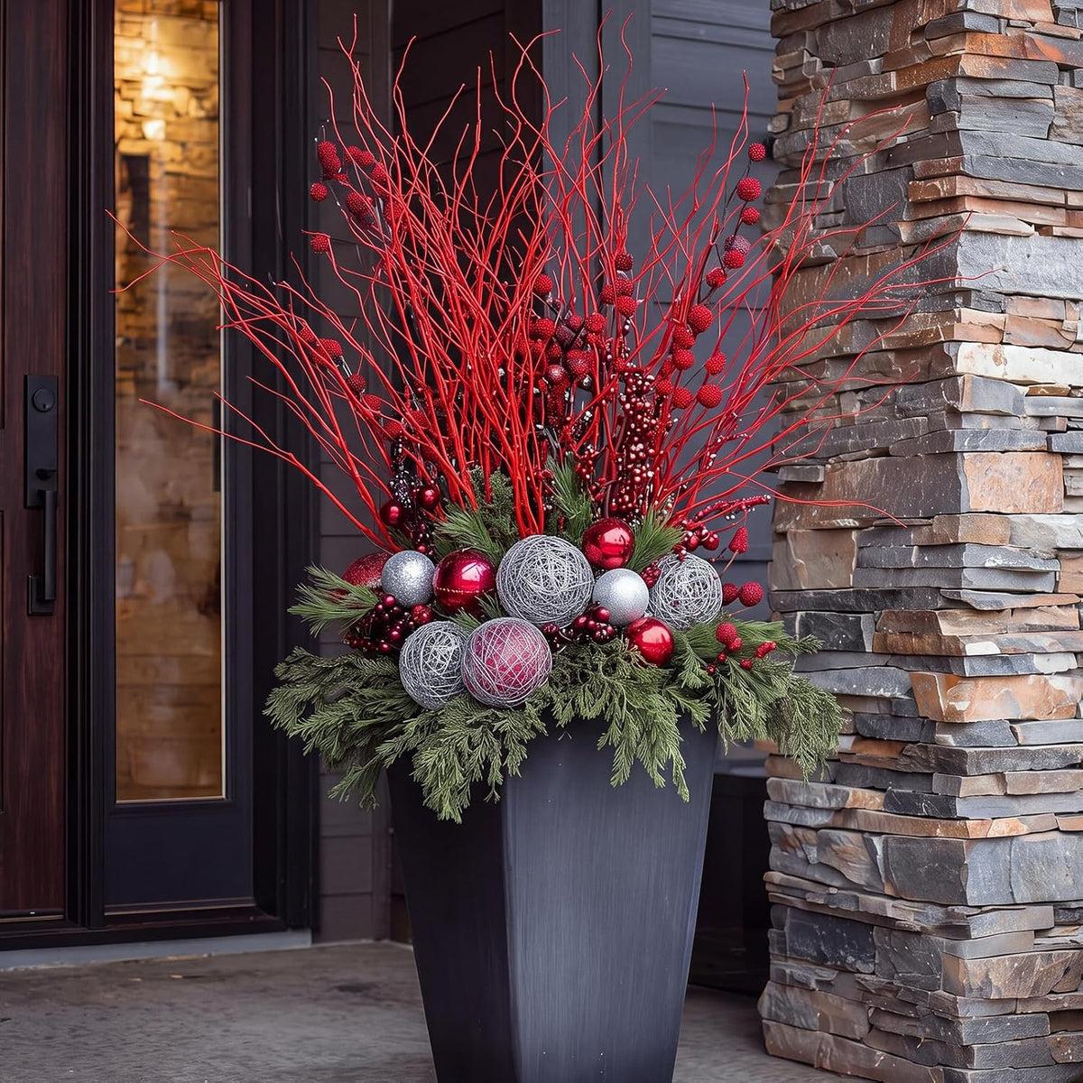Wavwavw 10 ramas rojas artificiales de Navidad, 30 pulgadas | Tallo...