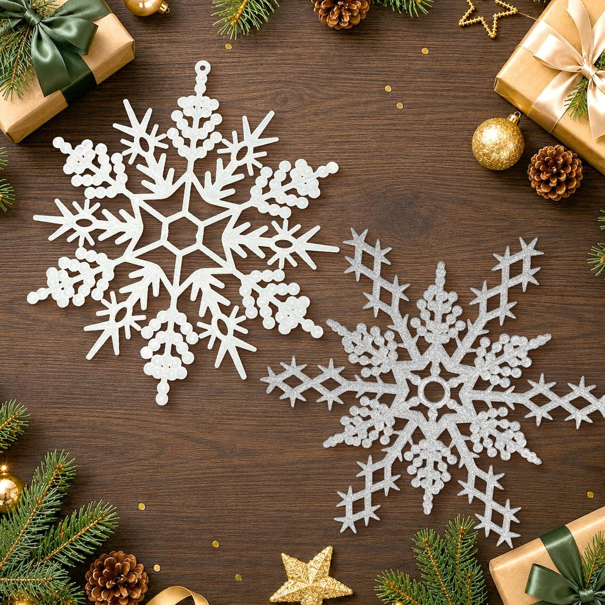 12 piezas de decoraciones grandes de copos de nieve navideños, gran...