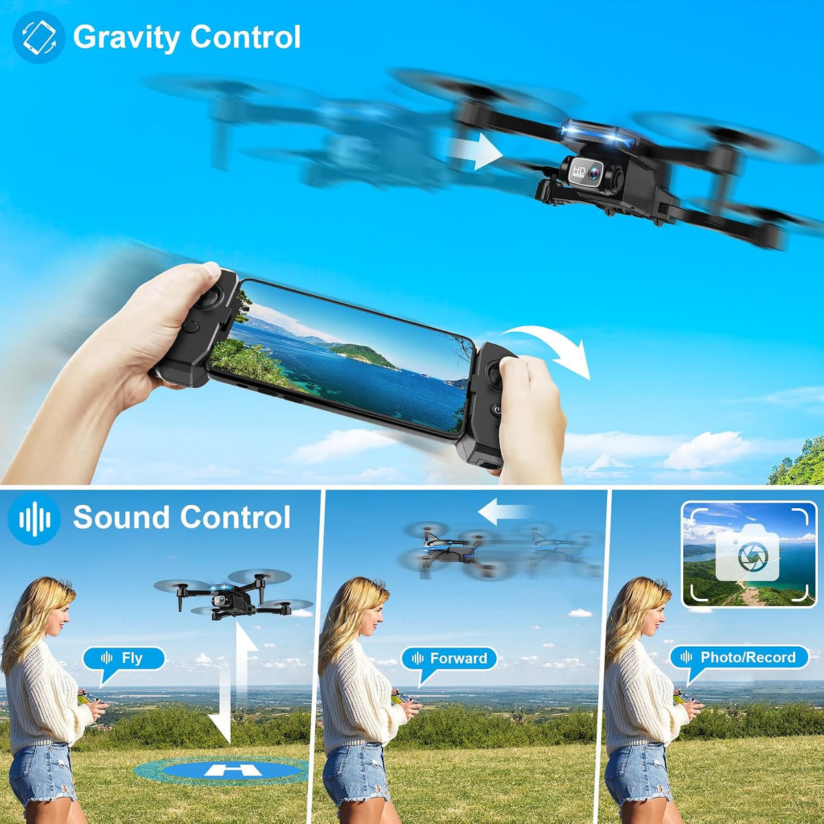 Drone con cámara 1080P - Drone plegable RC Quadcopter FPV con contr...