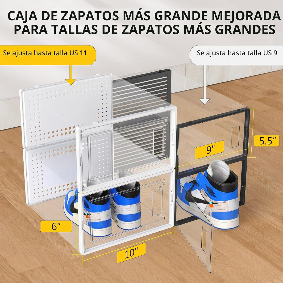 Paquete de 12 cajas de almacenamiento de zapatos apilables de plást...