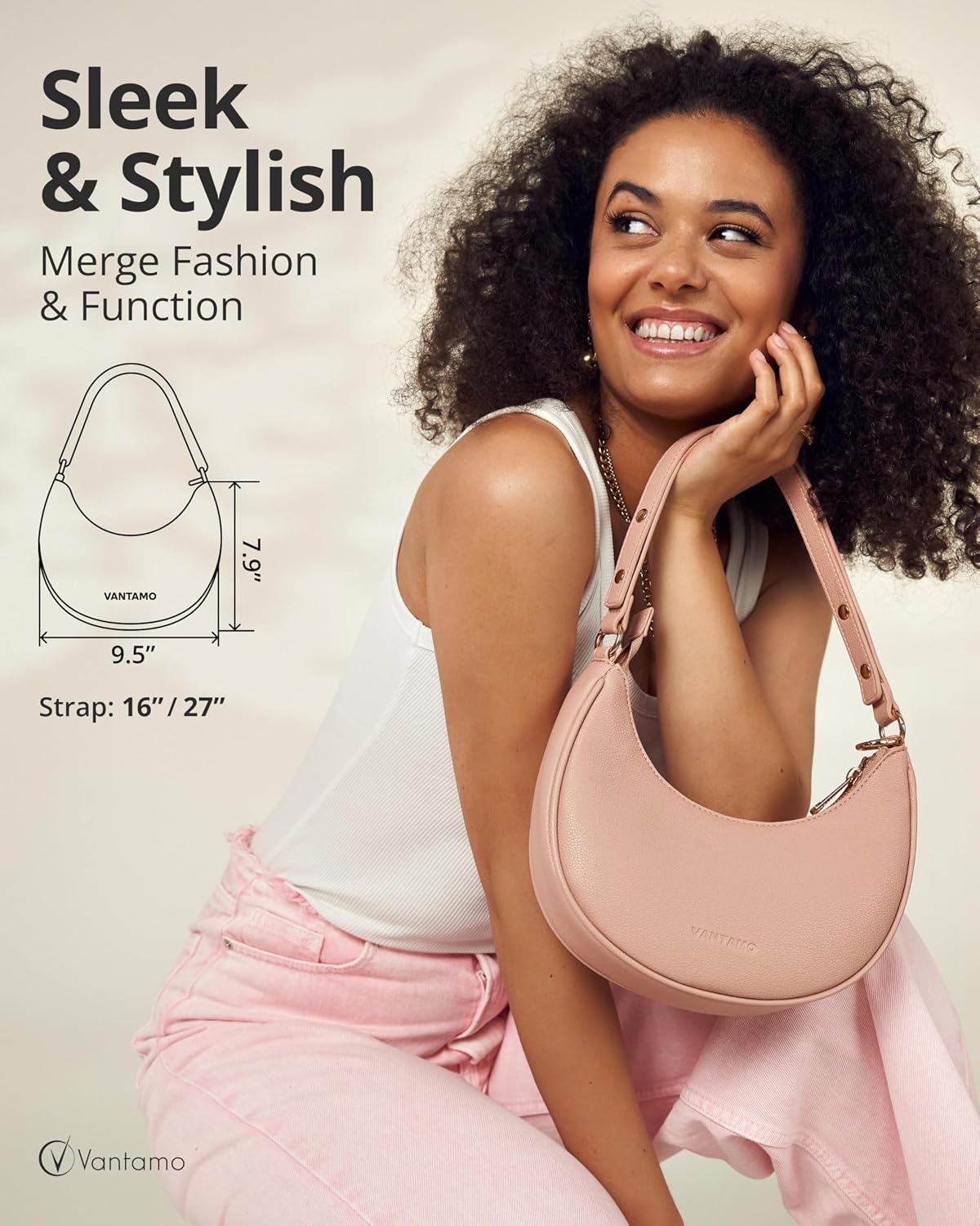 Bolsos Vantamo para mujer con forma de media luna con protección RF...