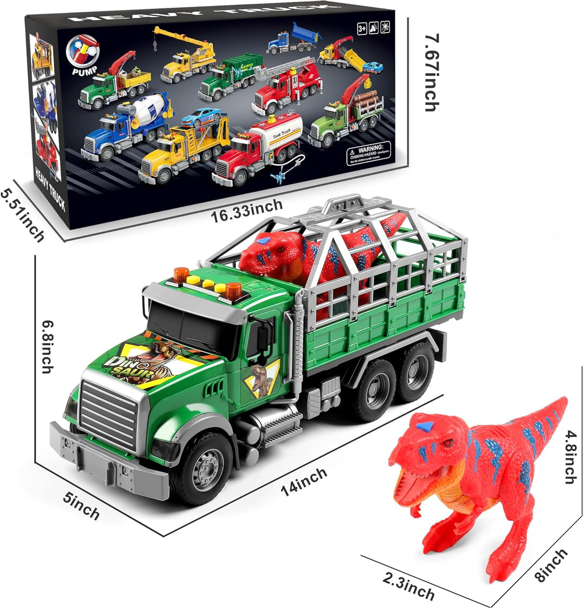 Dwi Dowellin Transportador de camiones de juguete con dinosaurio pa...