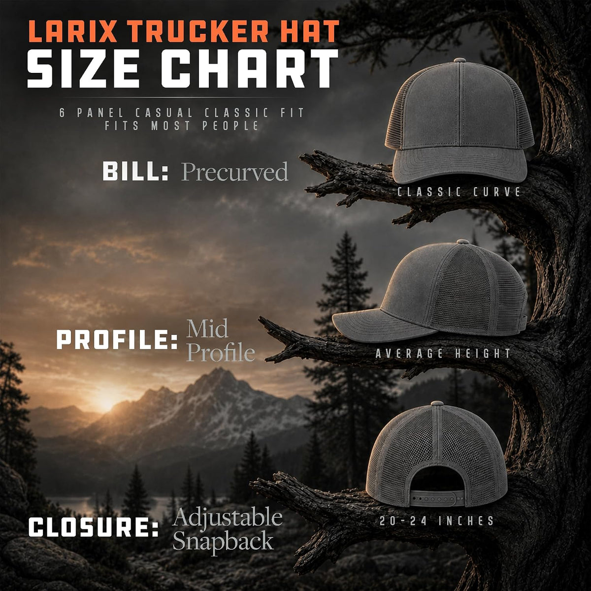 LARIX Trucker Hat Men - Gorra Snapback con parte trasera de malla t...
