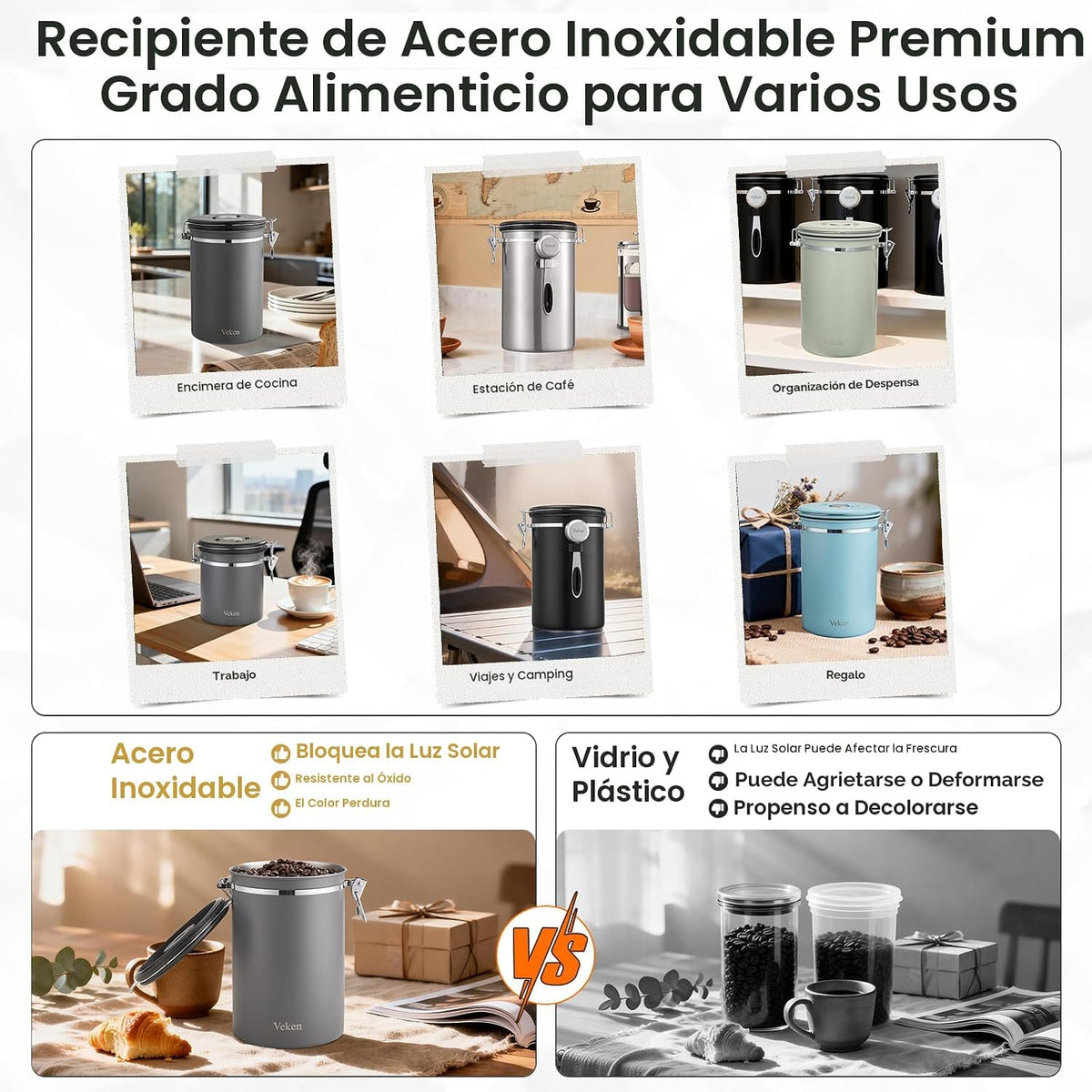Veken Recipiente de café, 39 onzas, 2.2 libras, recipiente hermétic...