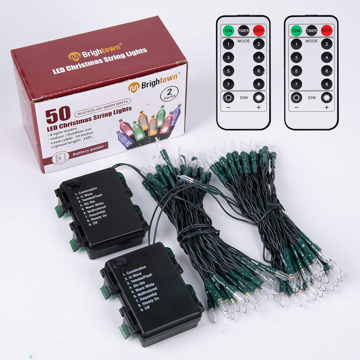 Paquete de 2 luces de Navidad que funcionan con pilas, 50 luces LED...