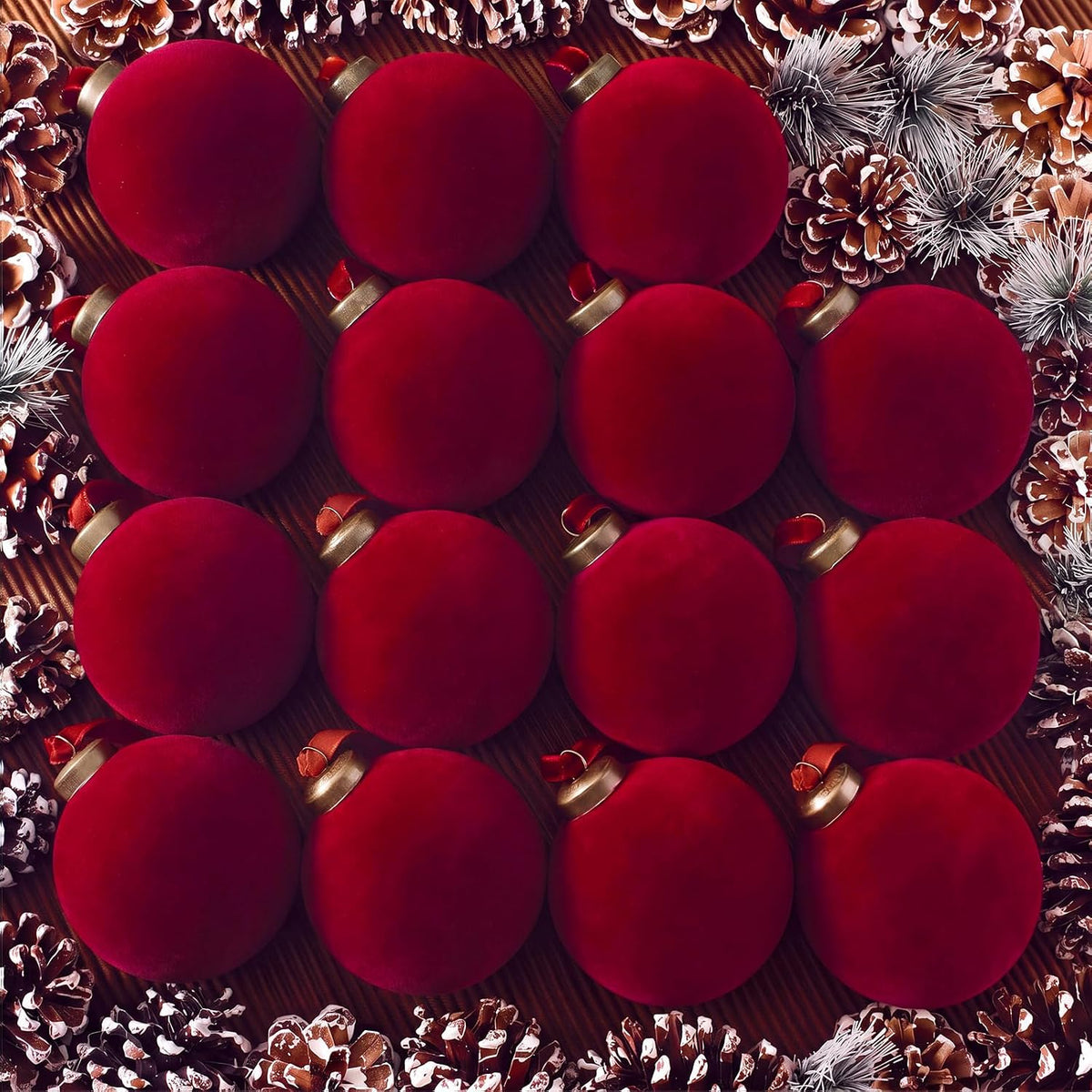 Liliful 15 bolas de Navidad de terciopelo, color rojo | Bolas floca...