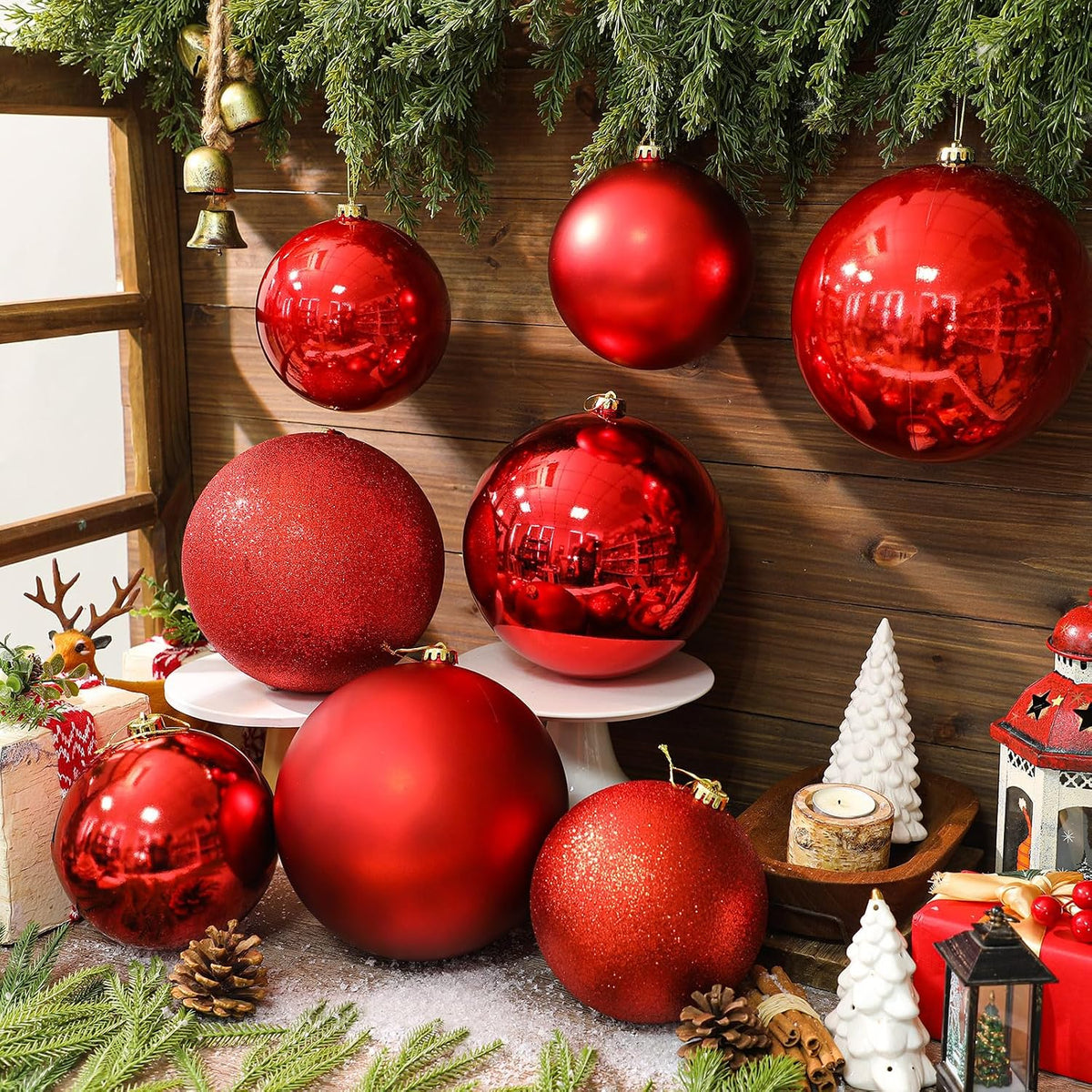 Silipull - Paquete de 8 bolas de adornos de Navidad grandes de 8 pu...