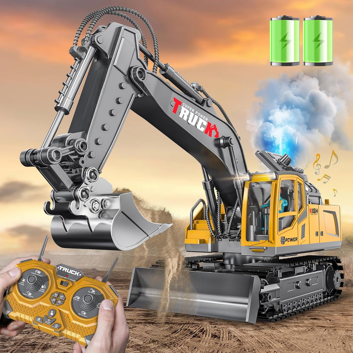 BLUEYAK - Excavadora de juguete a control remoto para niños, 17 can...