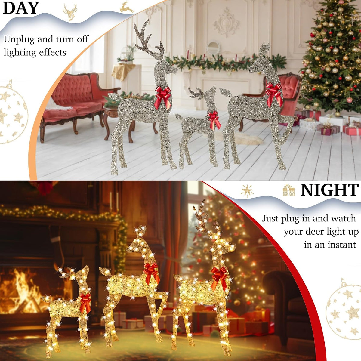 Decoraciones de ciervos navideños grandes iluminados de 63 pulgadas...