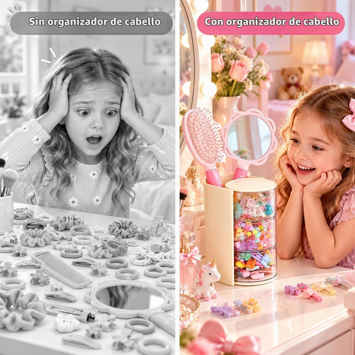 Organizador de accesorios para el cabello con soporte para cepillo...