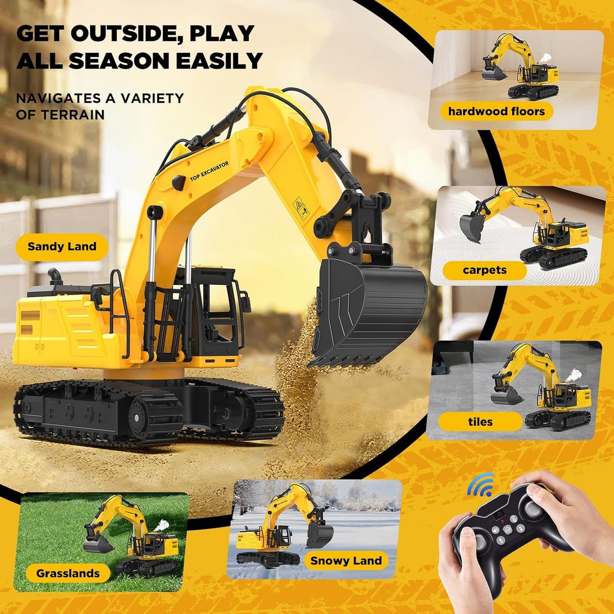 Juguete de excavadora RC de 18.1 pulgadas para niños, vehículo de c...
