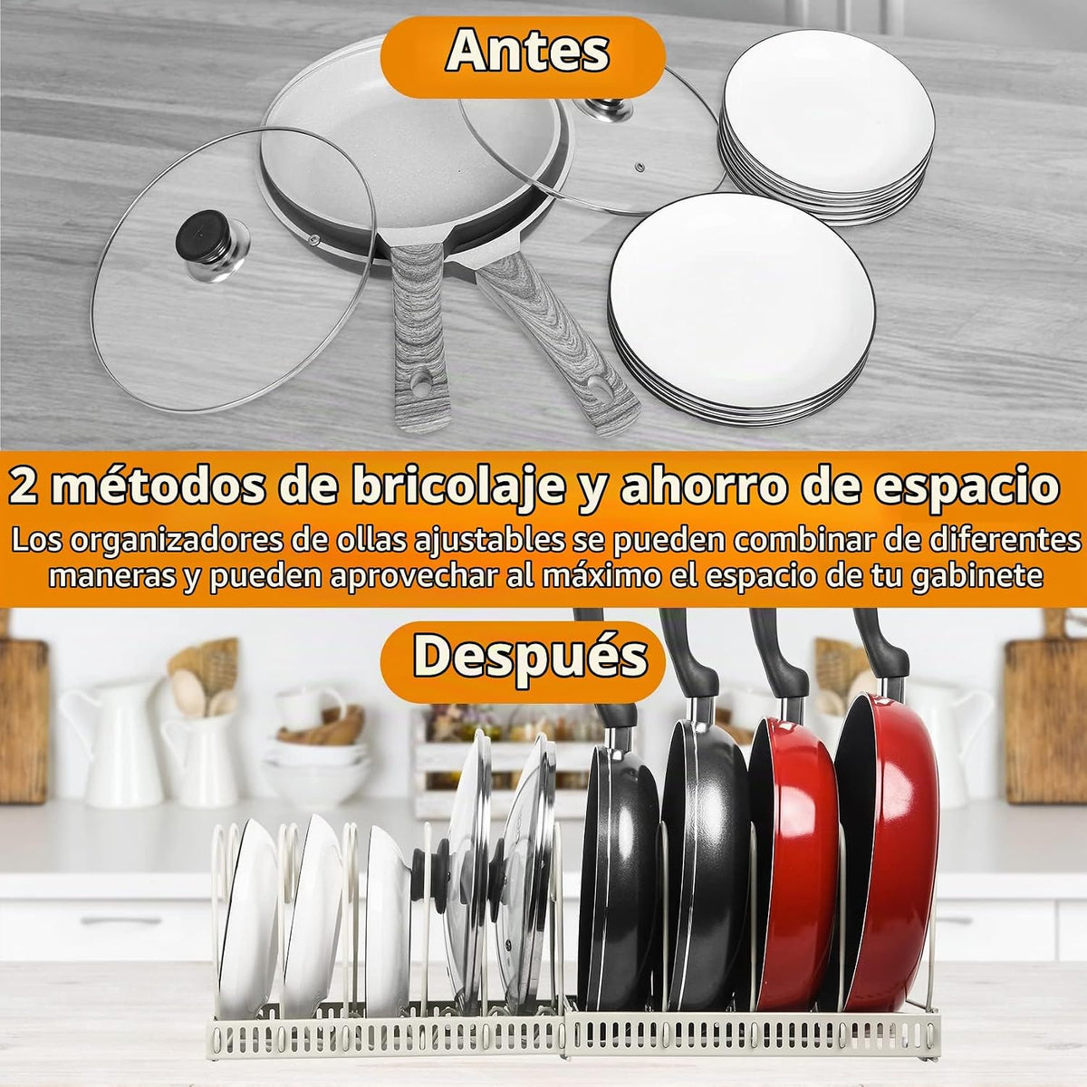 ROOHUA Estante organizador de tapas de ollas y sartenes para debajo...