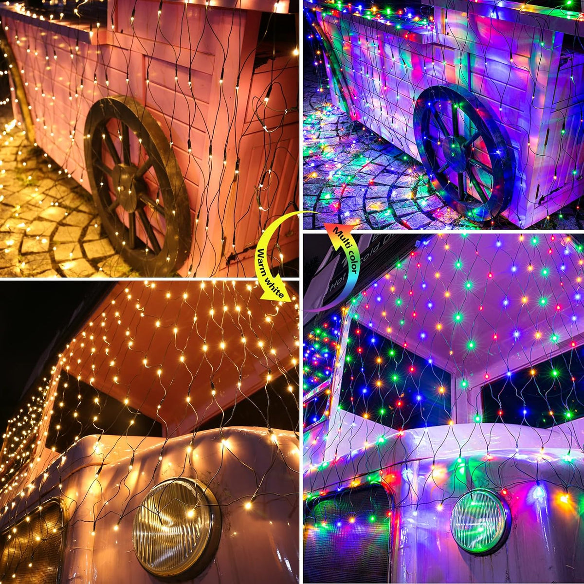 Joomer Luces de red de Navidad de 12 pies x 5 pies, luces de malla...