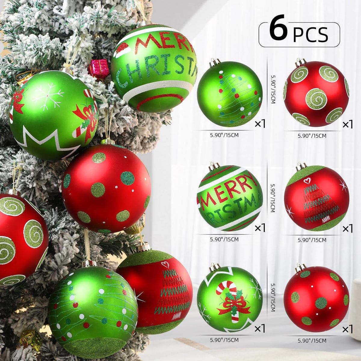 Lanpn 6 piezas de 15 cm Adornos de Navidad grandes para exterior, b...