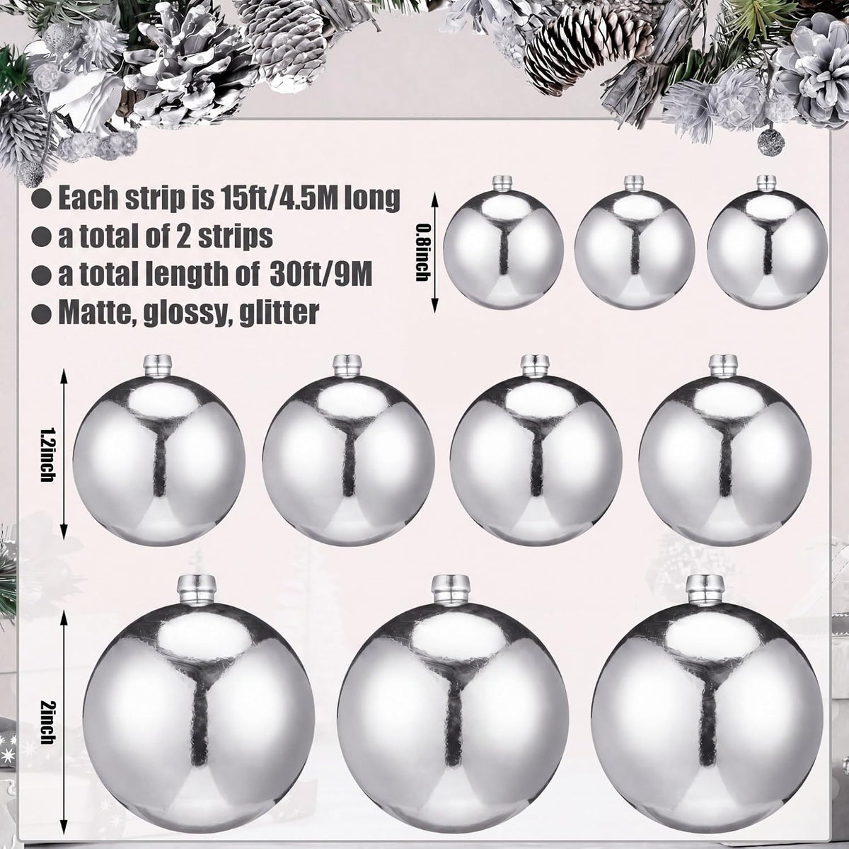 Yuxung 2 guirnaldas de bolas de Navidad de 15 pies, adornos de bomb...