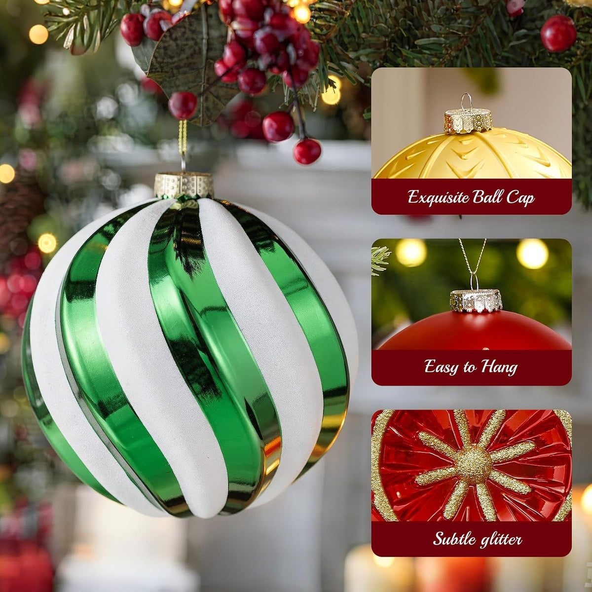 SHareconn Bolas grandes para árbol de Navidad, 4 unidades, 6 pulgad...