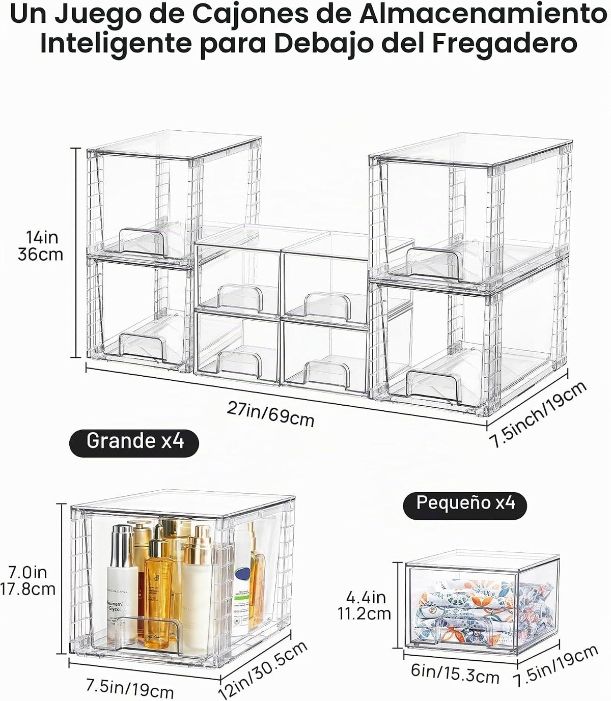 Vtopmart Juego de 8 organizadores transparentes extraíbles para deb...