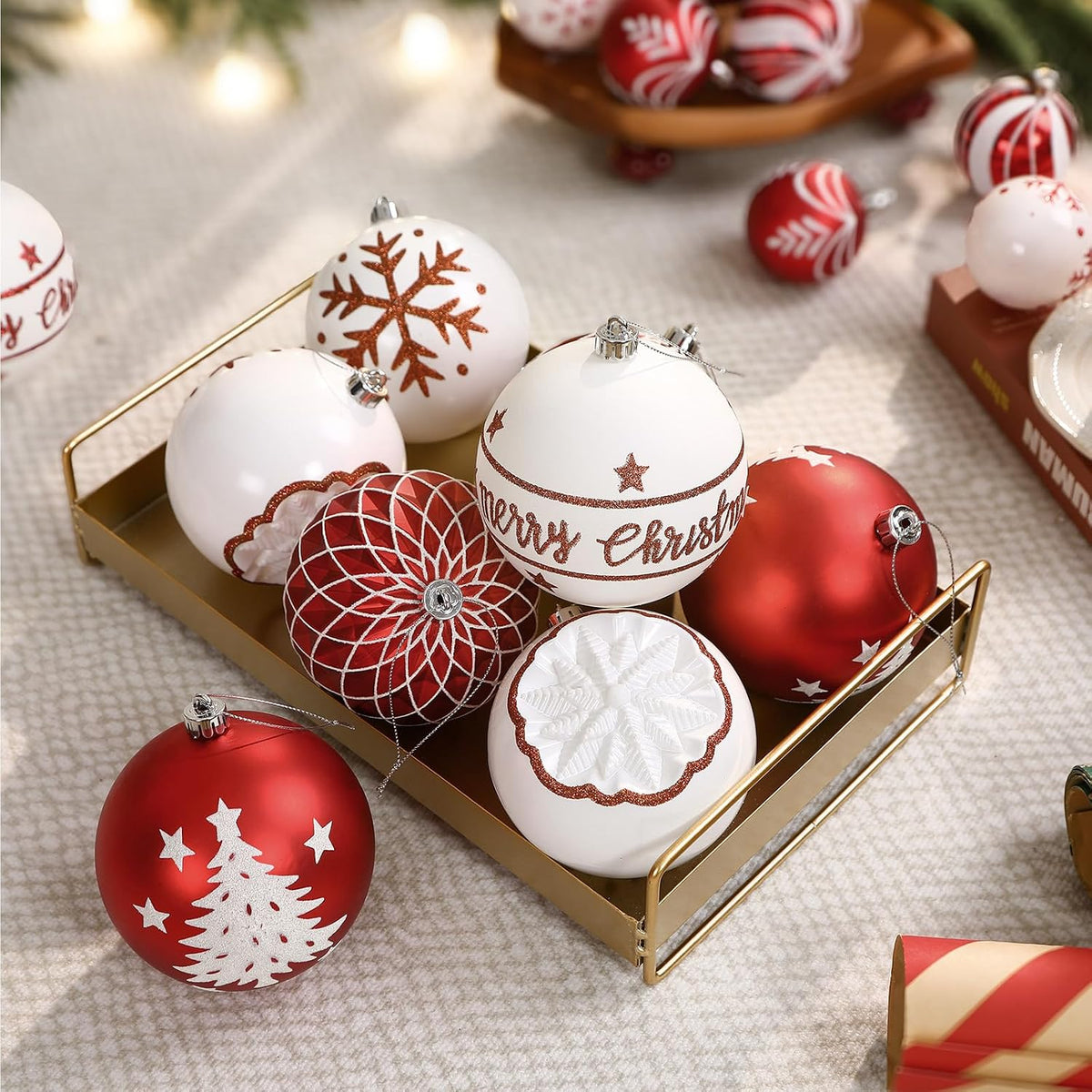 SHareconn - 9 bolas de Navidad grandes de 100mm, color rojo y blanc...