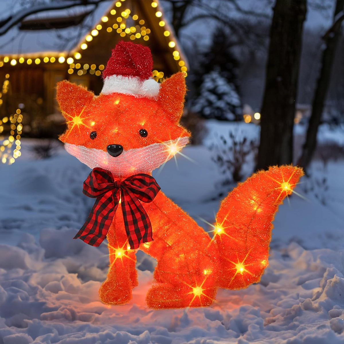 Dazzle Bright Zorro de Navidad iluminado 3D de 20 pulgadas, decorac...