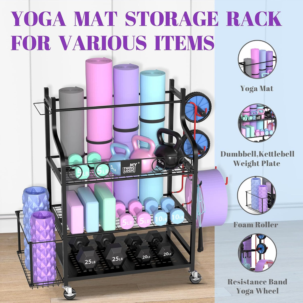 Mythinglogic Estante de gimnasio en casa para mancuernas, esterilla...