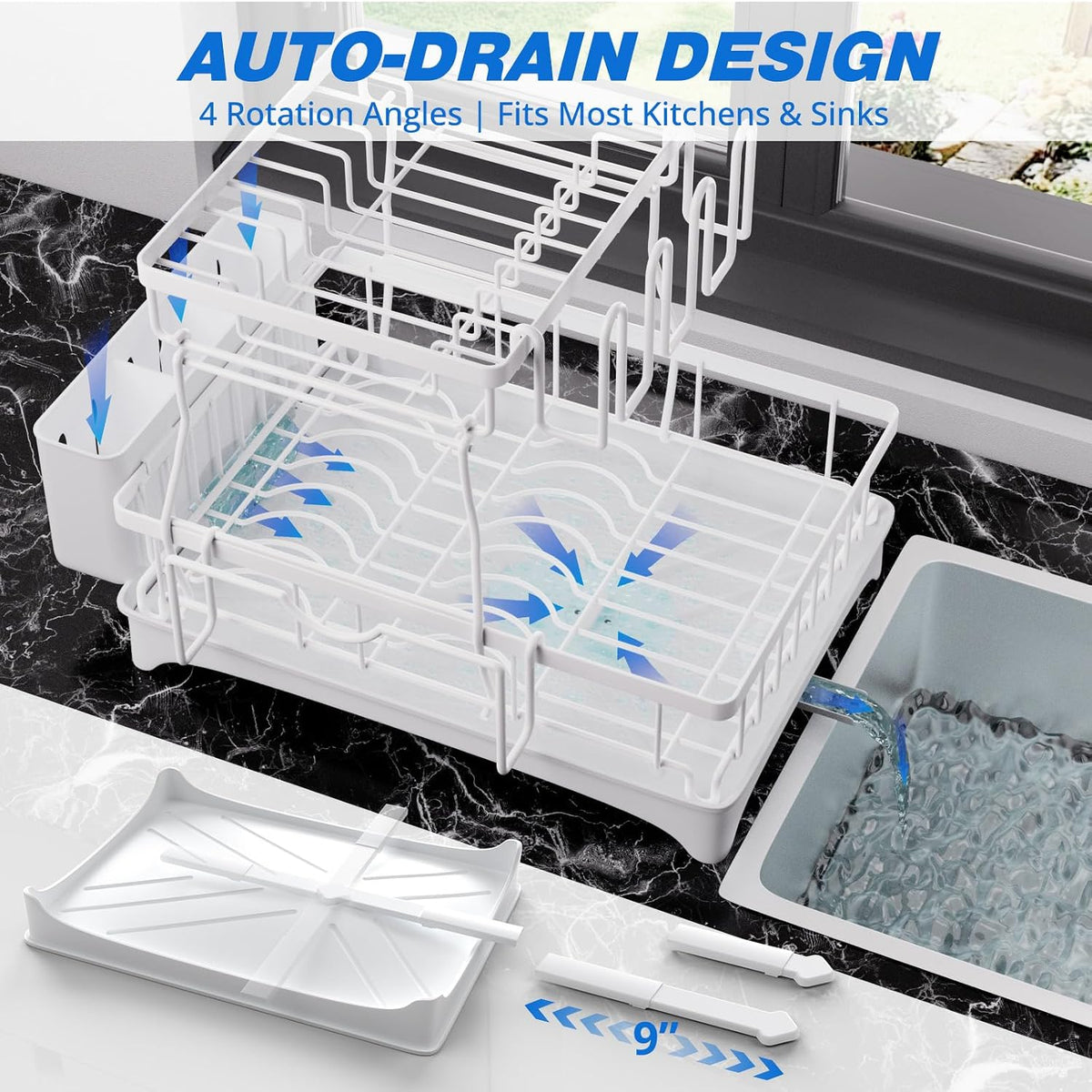 Godboat - Escurridor de platos de 2 niveles con drenaje automático...