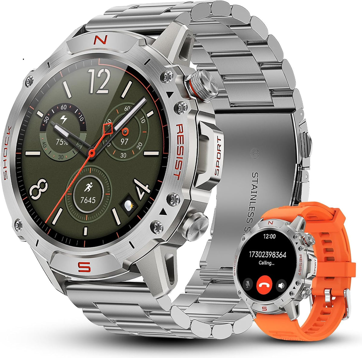 Reloj inteligente plateado para hombre, 1,43" AMOLED, resistente al...