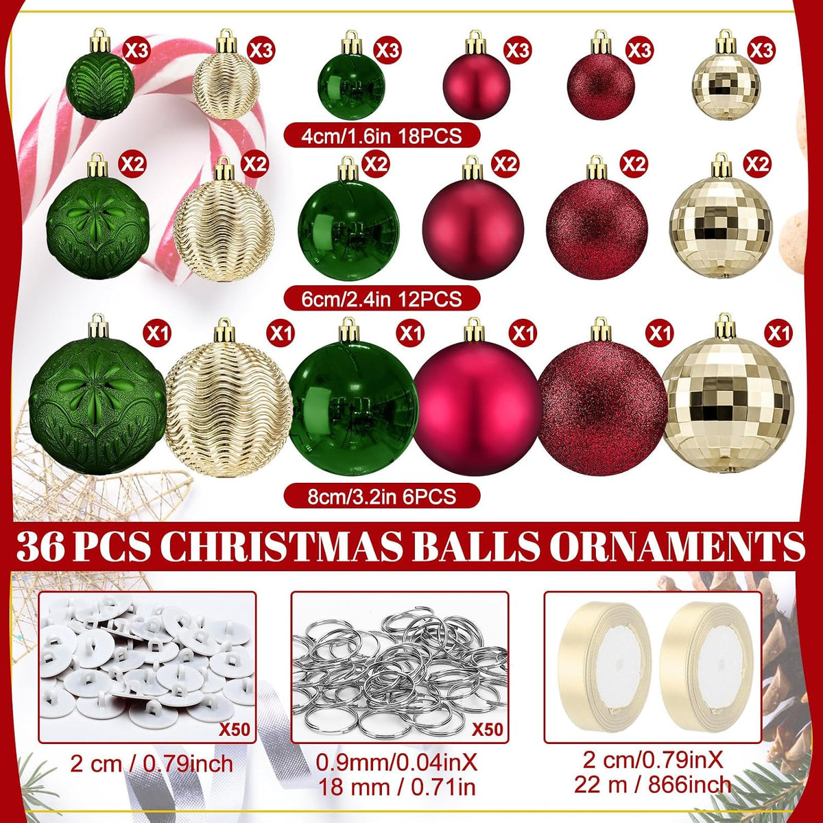 Relaxgiant 36 bolas de Navidad para techo, color clásico | Tamaños...