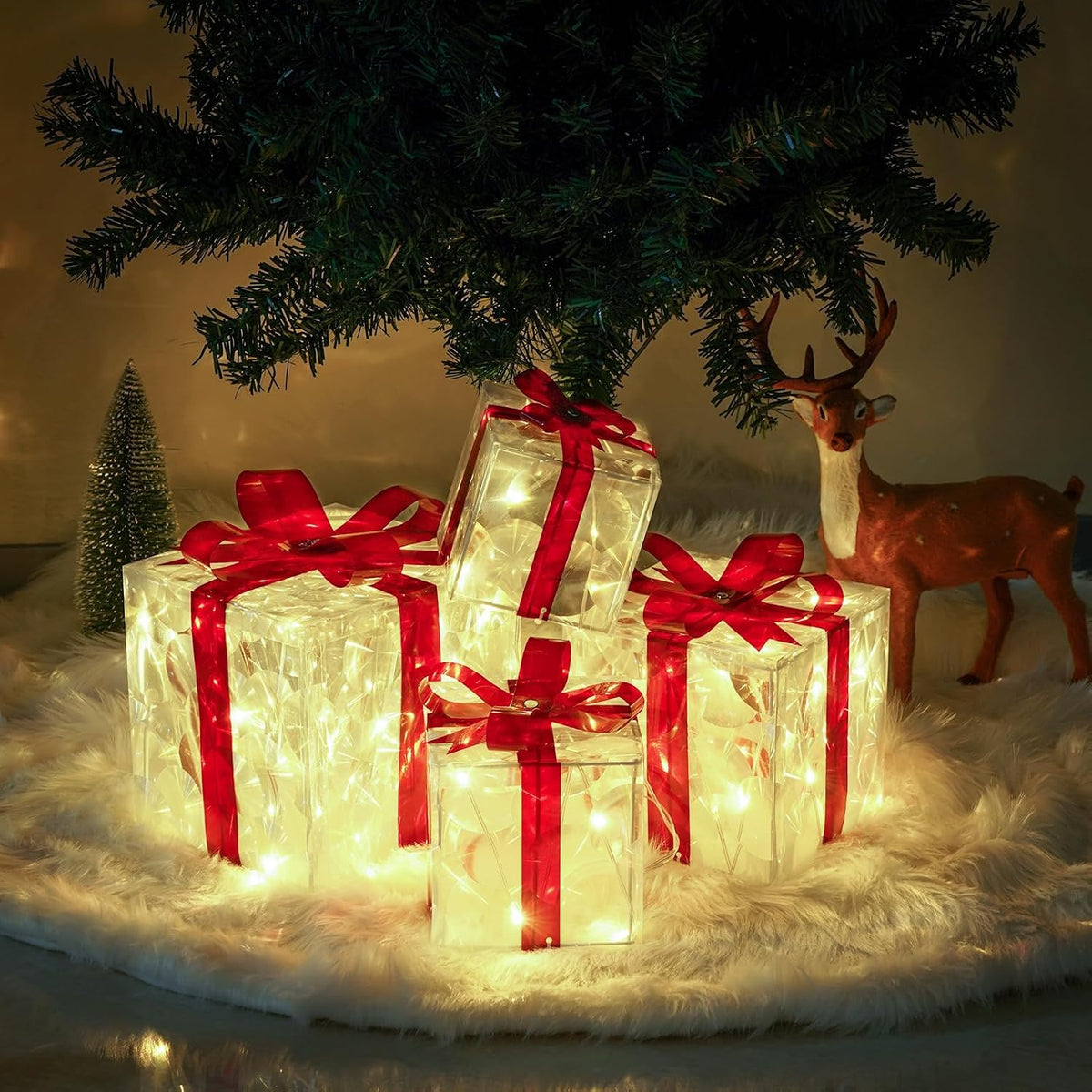 Juego de 4 cajas de regalo iluminadas de Navidad, decoración de reg...