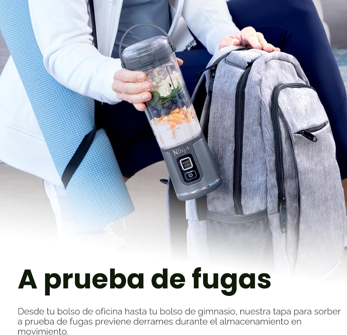 Licuadora portátil Ninja Blast, inalámbrica, recipiente de 18 oz, a...