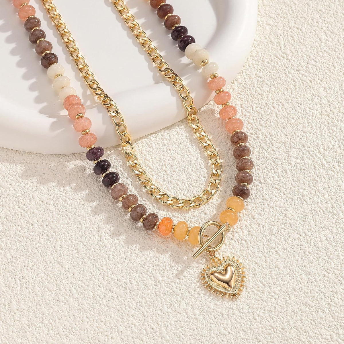 kdraco Collares con cuentas de piedras preciosas coloridas y gruesa...