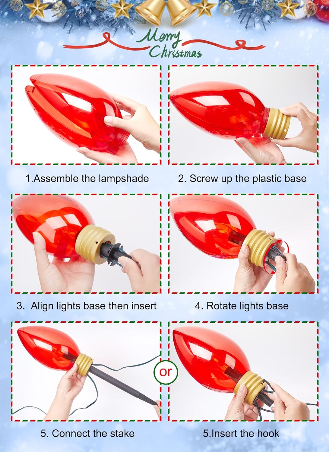 Super Jumbo C9 - Luces de camino de Navidad, 11 pies, 5 luces LED p...