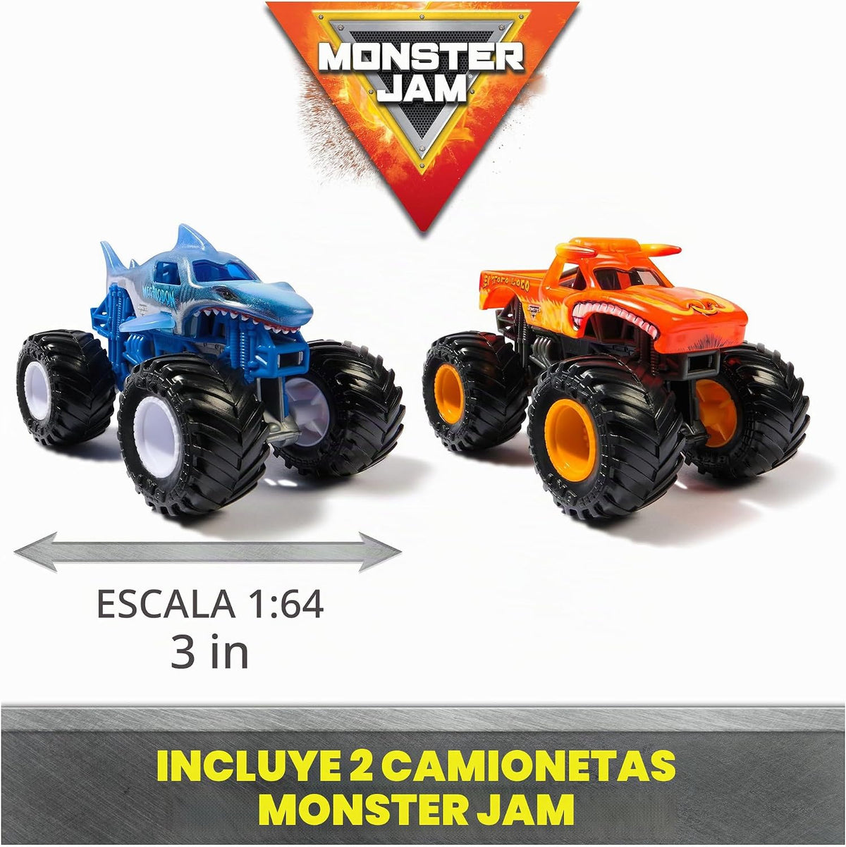 Monster Jam, Supercharge Speedway Playset, Megalodon y El Toro Loco...