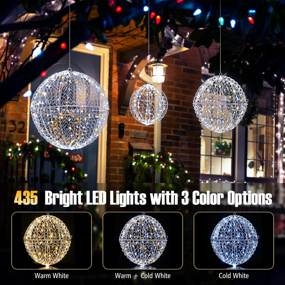 Tangkula Paquete de 3 Bolas de Luz LED de Navidad para Árbol, Grand...