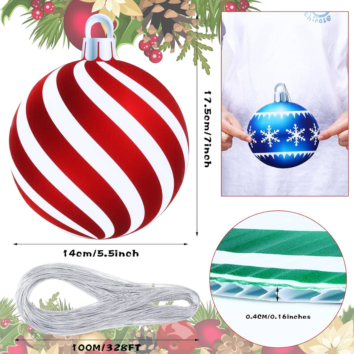 Sumind 20 piezas de decoraciones grandes de Navidad para colgar al...