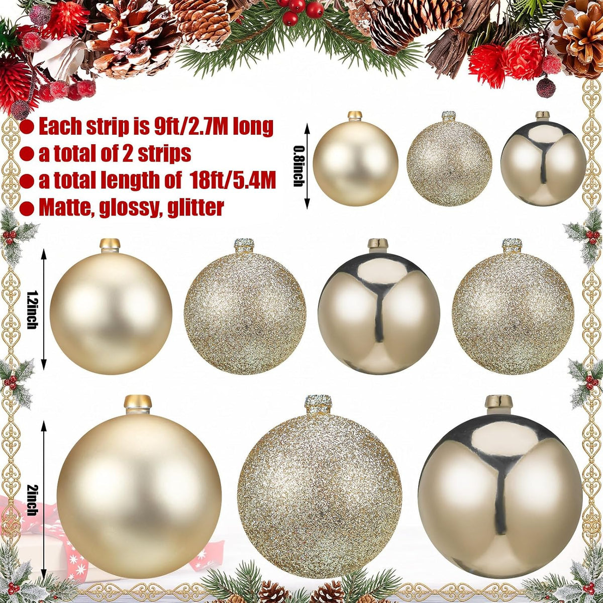 Yuxung 2 guirnaldas de bolas de Navidad de 9 pies, adornos de bombi...